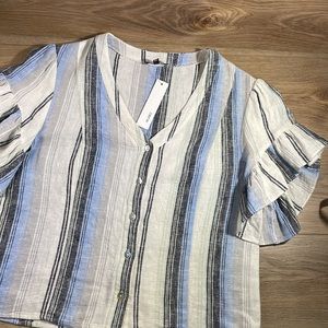 DREW Linen Blend Striped Top